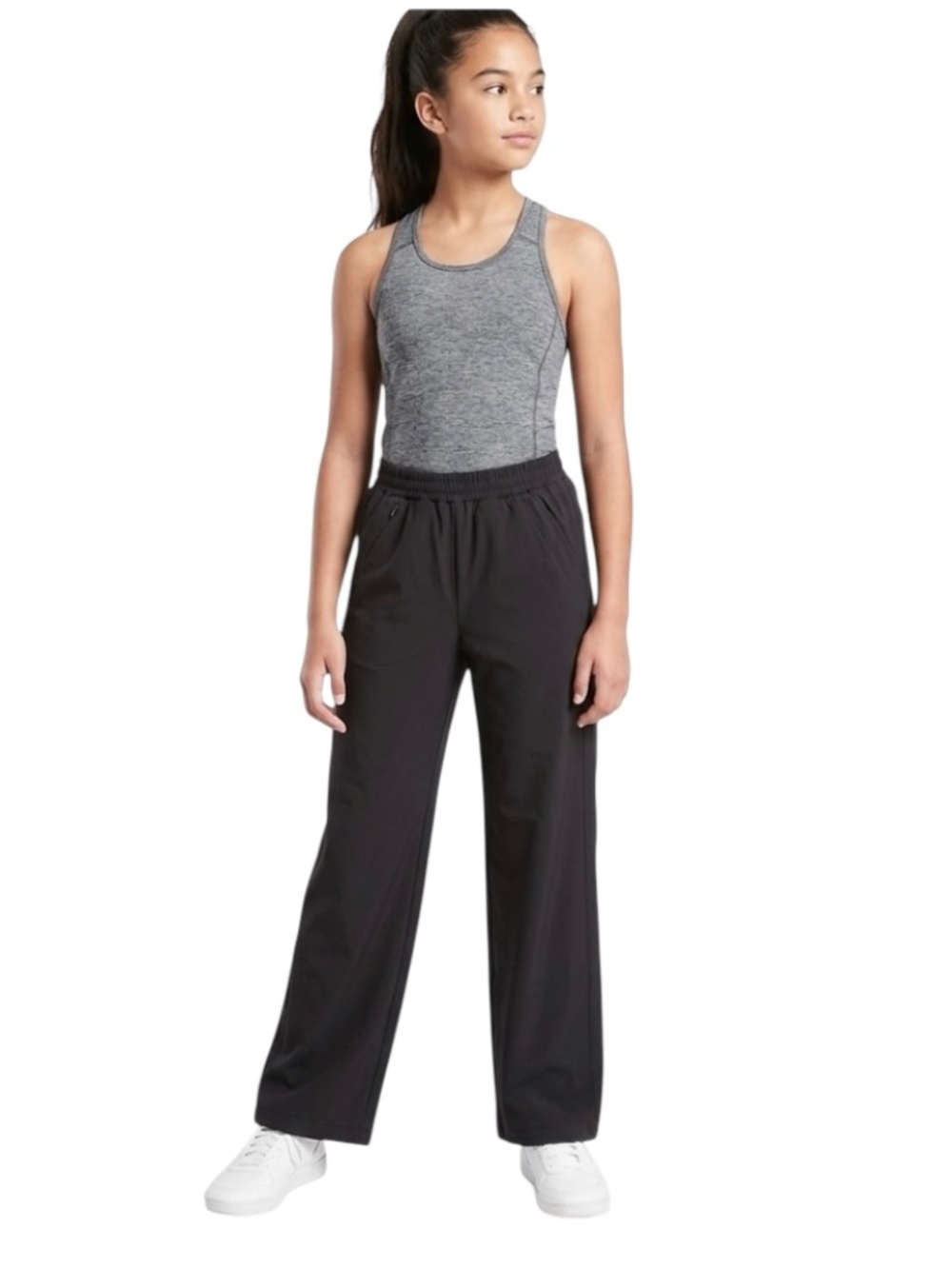 Athleta Girl Wide Leg Track Pants XL/14 Black Lined Athleisure School Granola